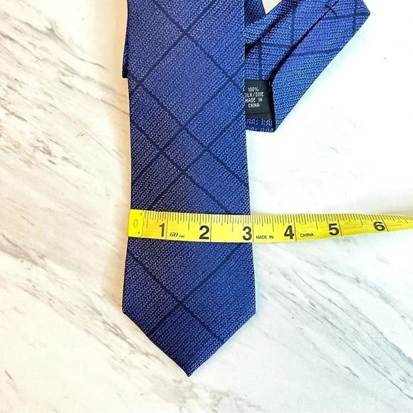Calvin Klein Neck Tie Blue Woven Knit Plaid Skinny Slim Silk - Picture 5 of 5